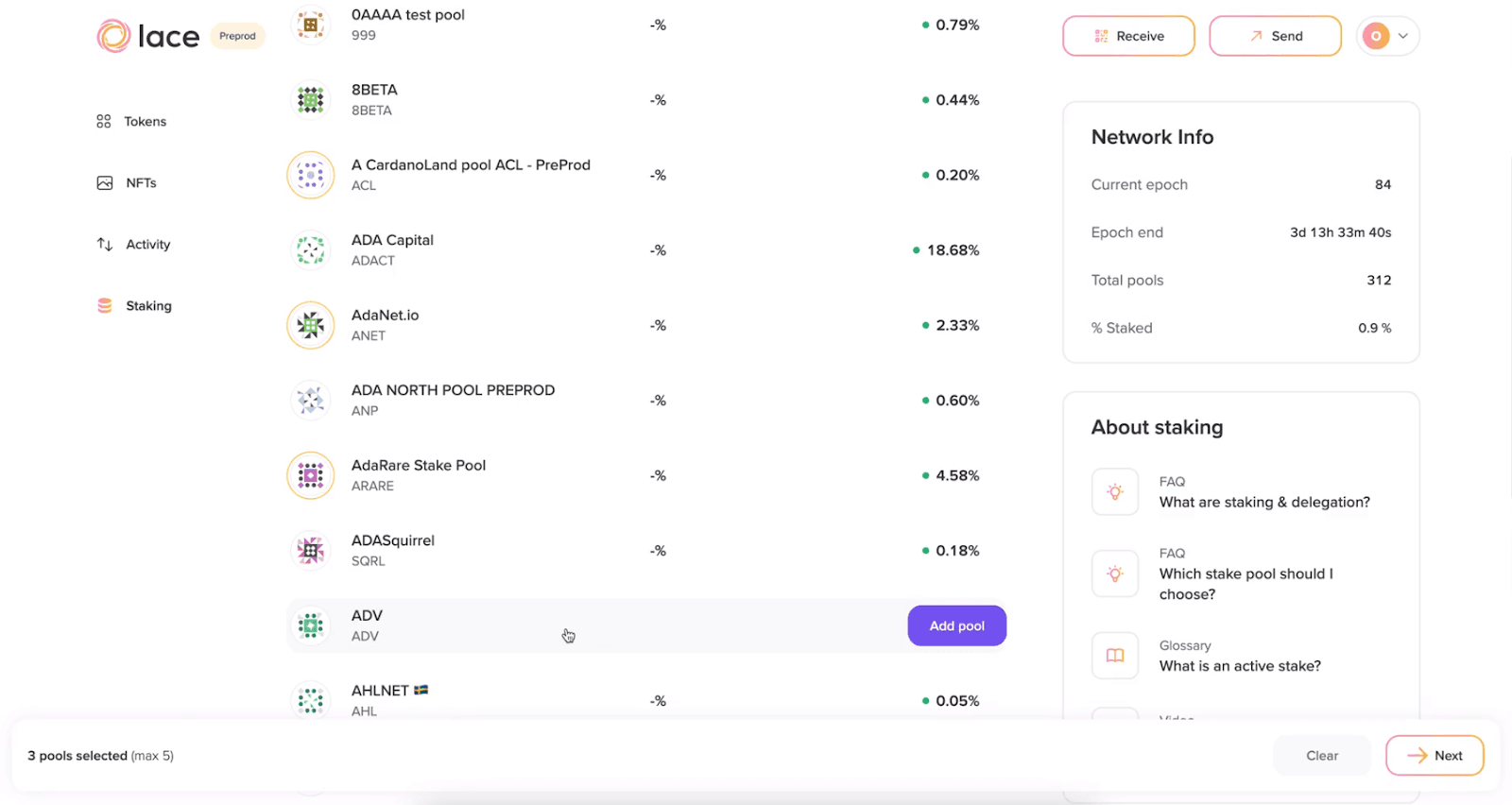 Lace wallet multi-delegation choose pools