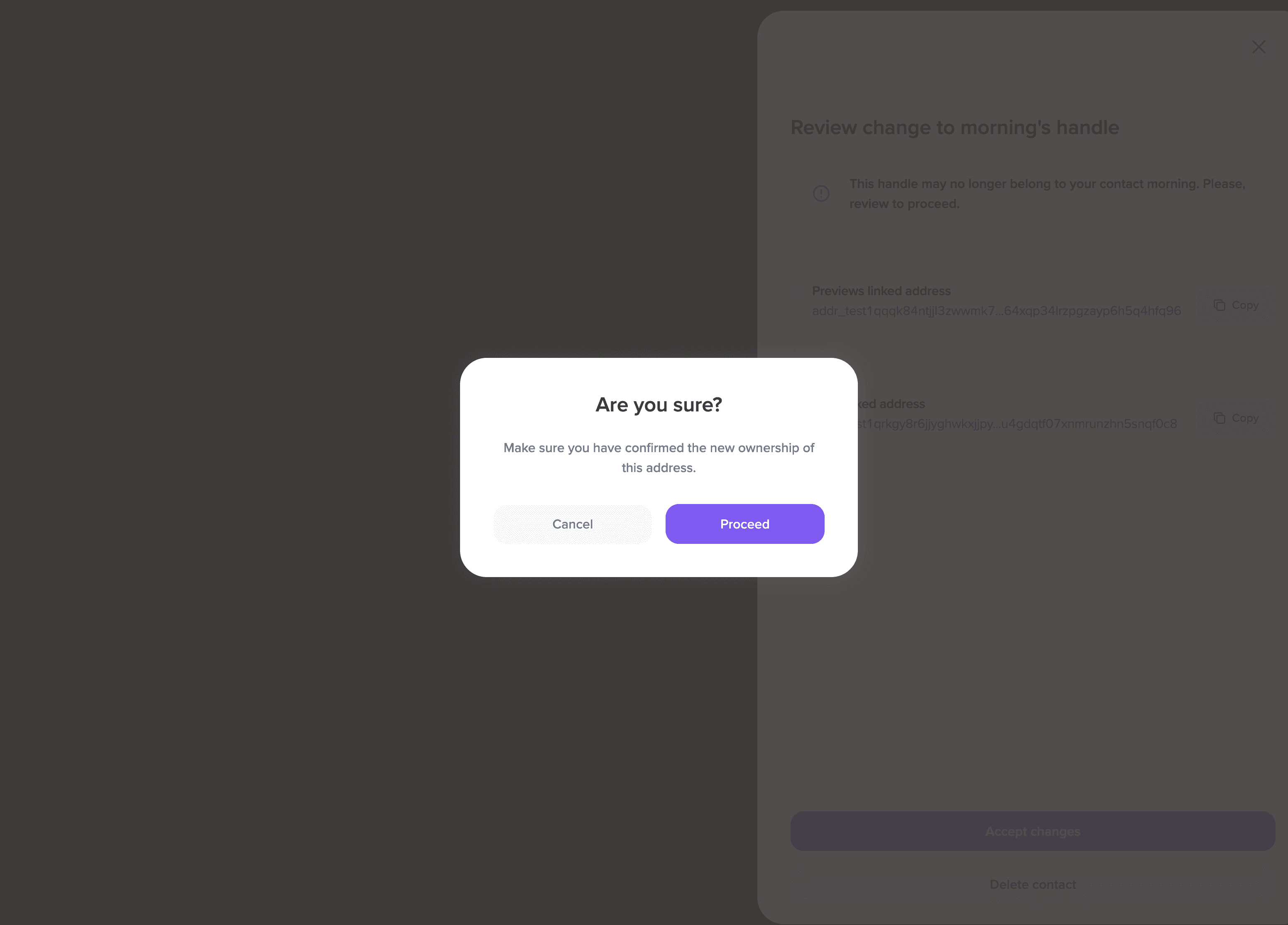 ownership change handle transaction confirmation